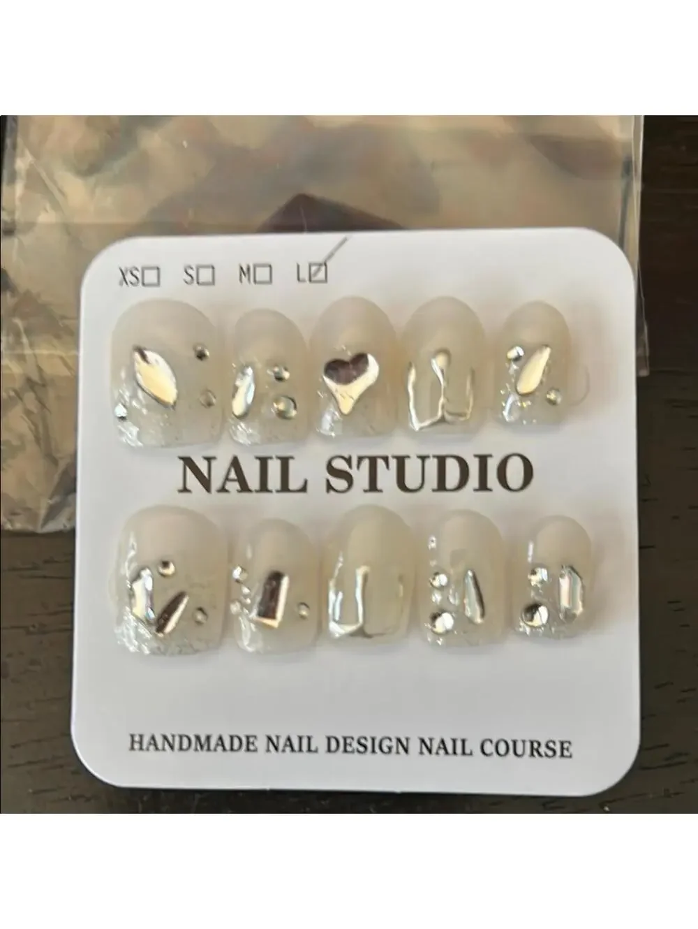 Silver Embellished Handmade Nail Set